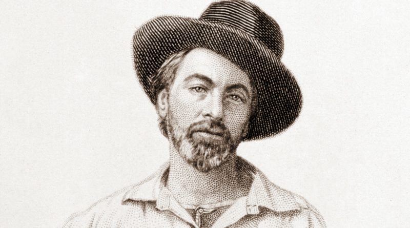 A young Walt Whitman poses with a cool hat, from a steel engraving by Samuel Hollyer (New York, July 1854) of a daguerreotype by Gabriel Harrison (original lost)